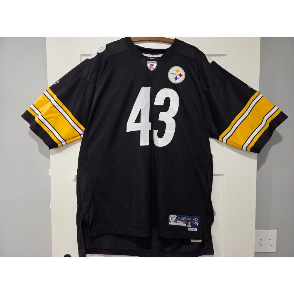Reebok NFL Pittsburgh Steelers Troy Polamalu 43 Stitched Jersey Men's 2XL Black